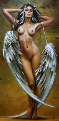 Poprzez swoje wyjątkowe połączenie elementów ludzkich i boskich, ta stojąca naga piękność ze skrzydłami anioła zachwyca i fascynuje, prowokując do odkrywania głębszych warstw własnej duszy oraz relacji z transcendentnym światem. Jest to dzieło sztuki, które przemawia do serca i umysłu, inspirując do poszukiwań prawdy i piękna w otaczającym nas świecie.